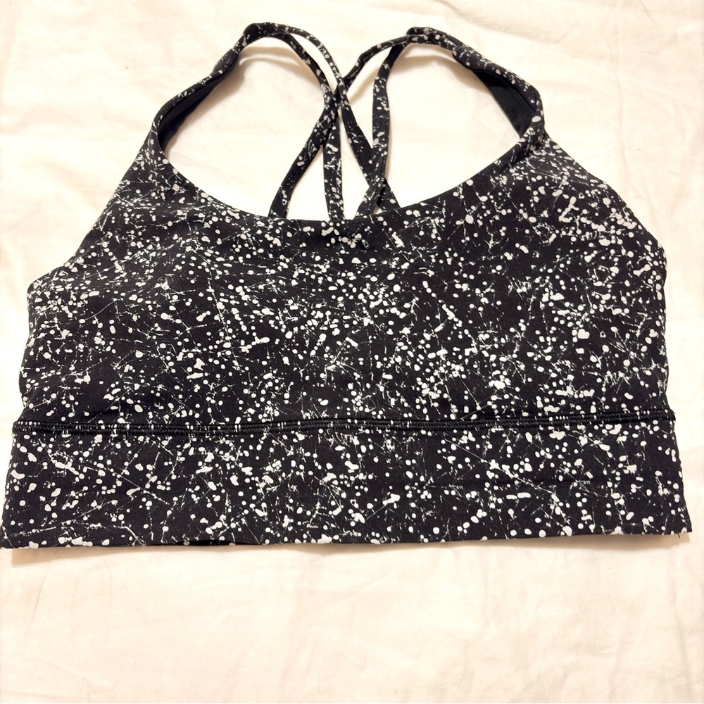 Lululemon Free To Be Serene Sport Bra Black White Splatter Light Support A/B